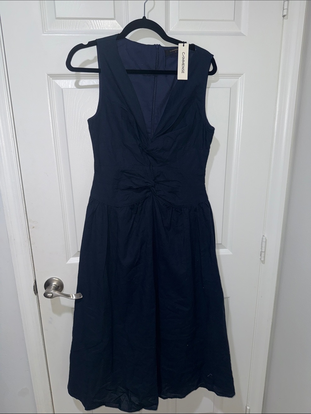 Commense Dark Blue Sleeveless Twist-Front Midi Dress